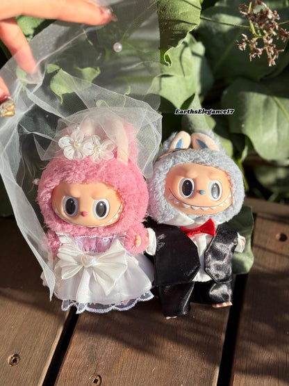 Handmade Labubu Wedding Clothes Set | Bride & Groom Labubu Outfits | 17cm Doll Clothes | Labubu Clothes | Macaron Labubu Wedding Dress Gifts