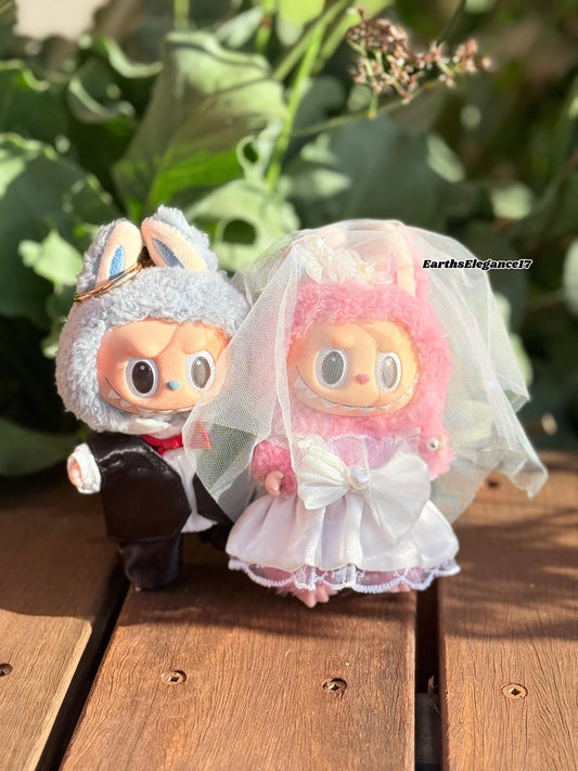 Handmade Labubu Wedding Clothes Set | Bride & Groom Labubu Outfits | 17cm Doll Clothes | Labubu Clothes | Macaron Labubu Wedding Dress Gifts