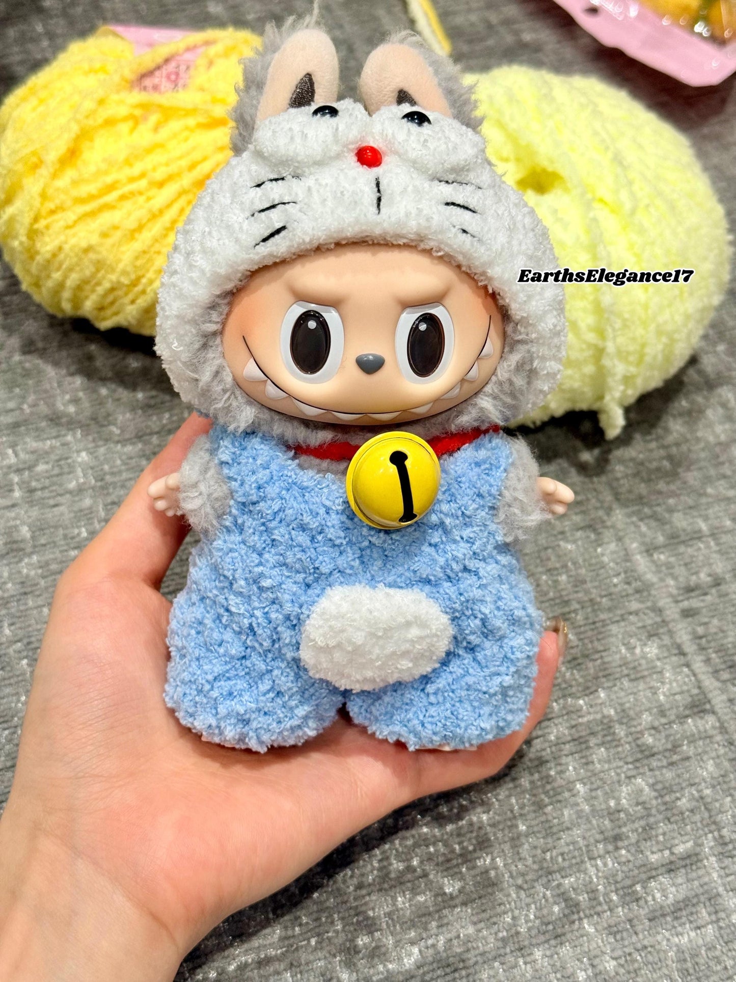Handmade Crochet Doraemon Outfit for Macaron Labubu|Crochet Macaron Labubu Clothes Bag Charm|Kawaii Gift For Labubu Lovers|17cm Doll Clothes