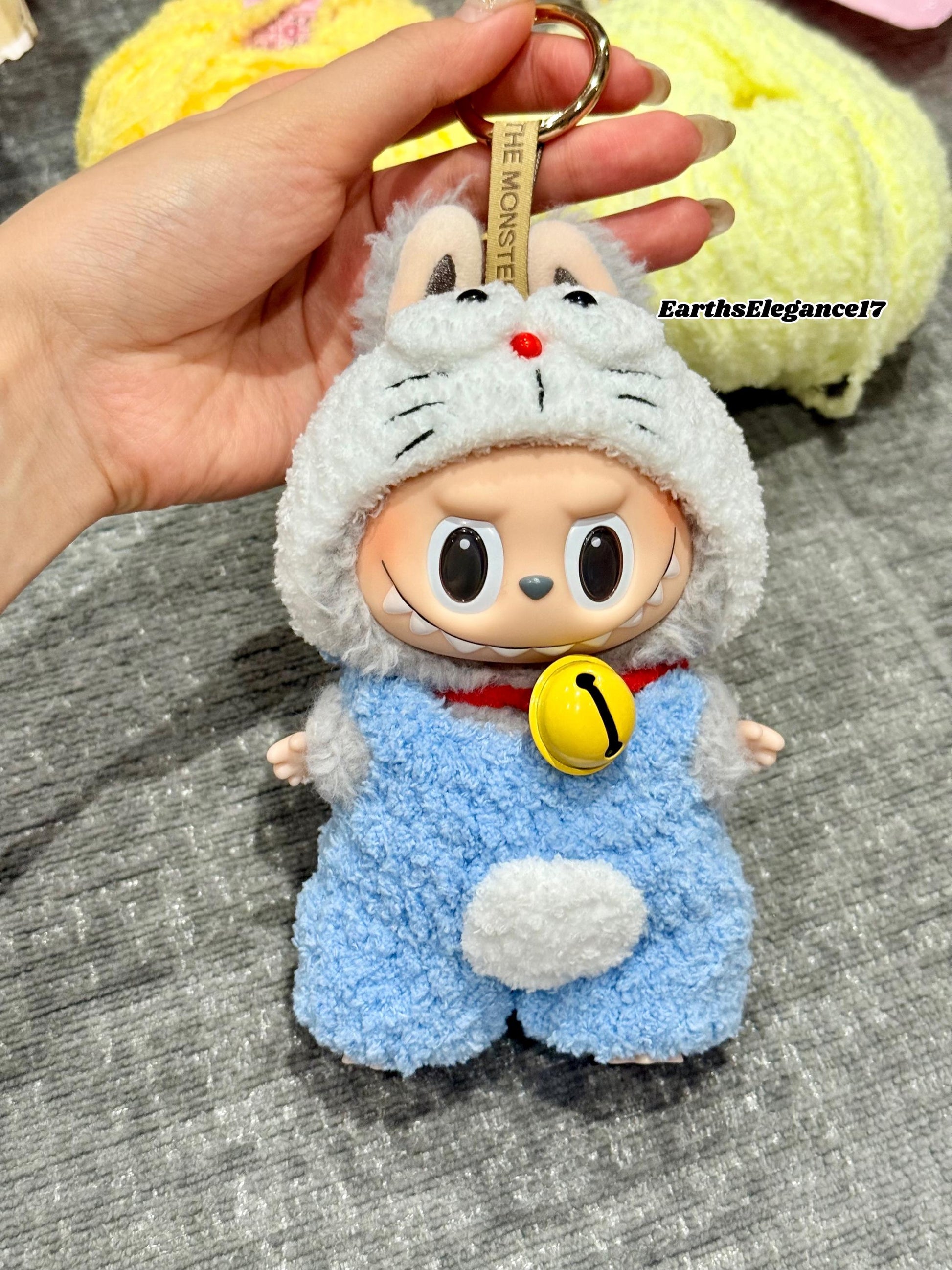 Handmade Crochet Doraemon Outfit for Macaron Labubu|Crochet Macaron Labubu Clothes Bag Charm|Kawaii Gift For Labubu Lovers|17cm Doll Clothes