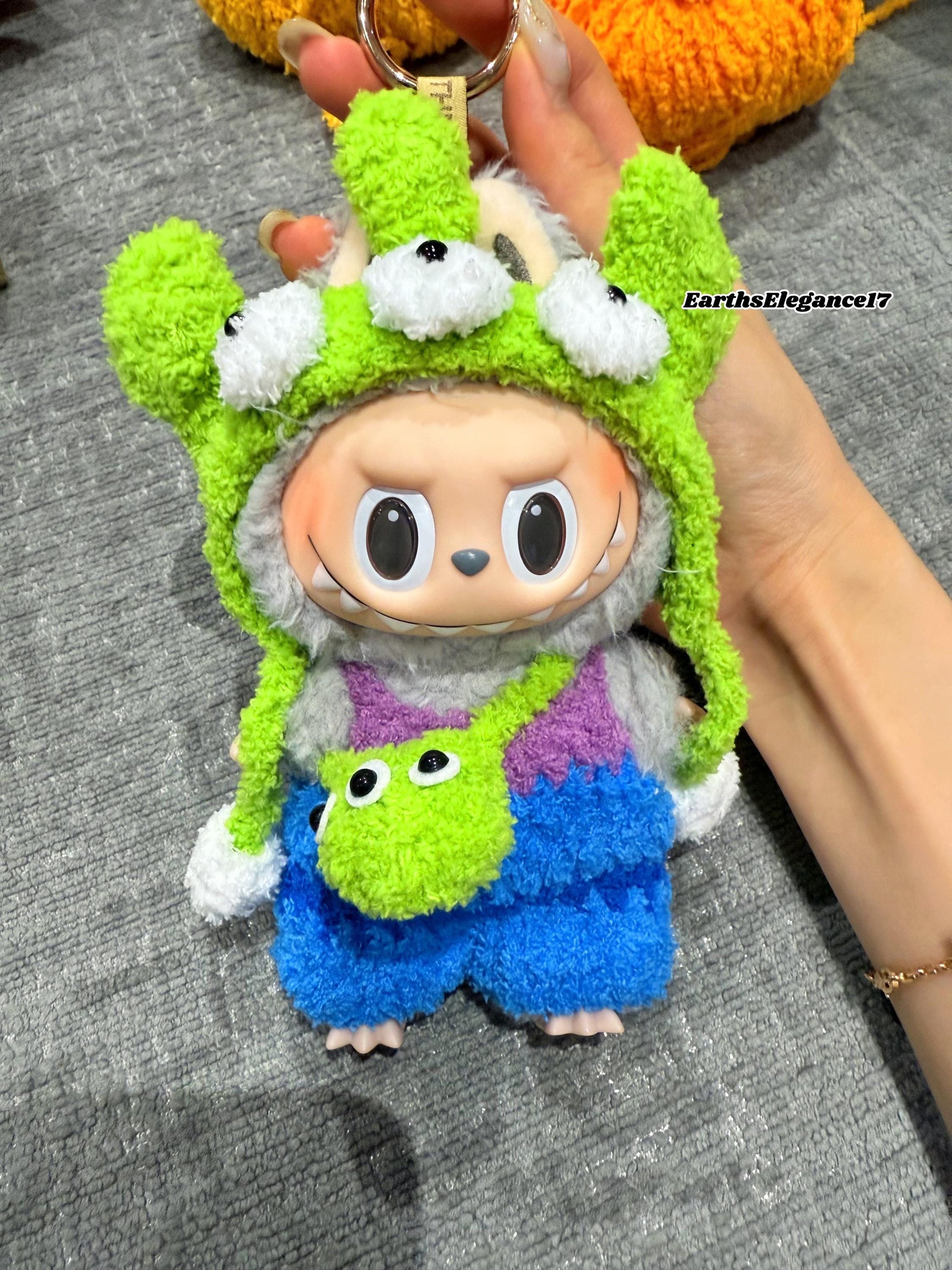 Handmade Crochet 'Monster's University - Mike Wazowski' Outfit for Macaron Labubu | Crochet Labubu Bag Charm | Kawaii Gift For Labubu Lovers