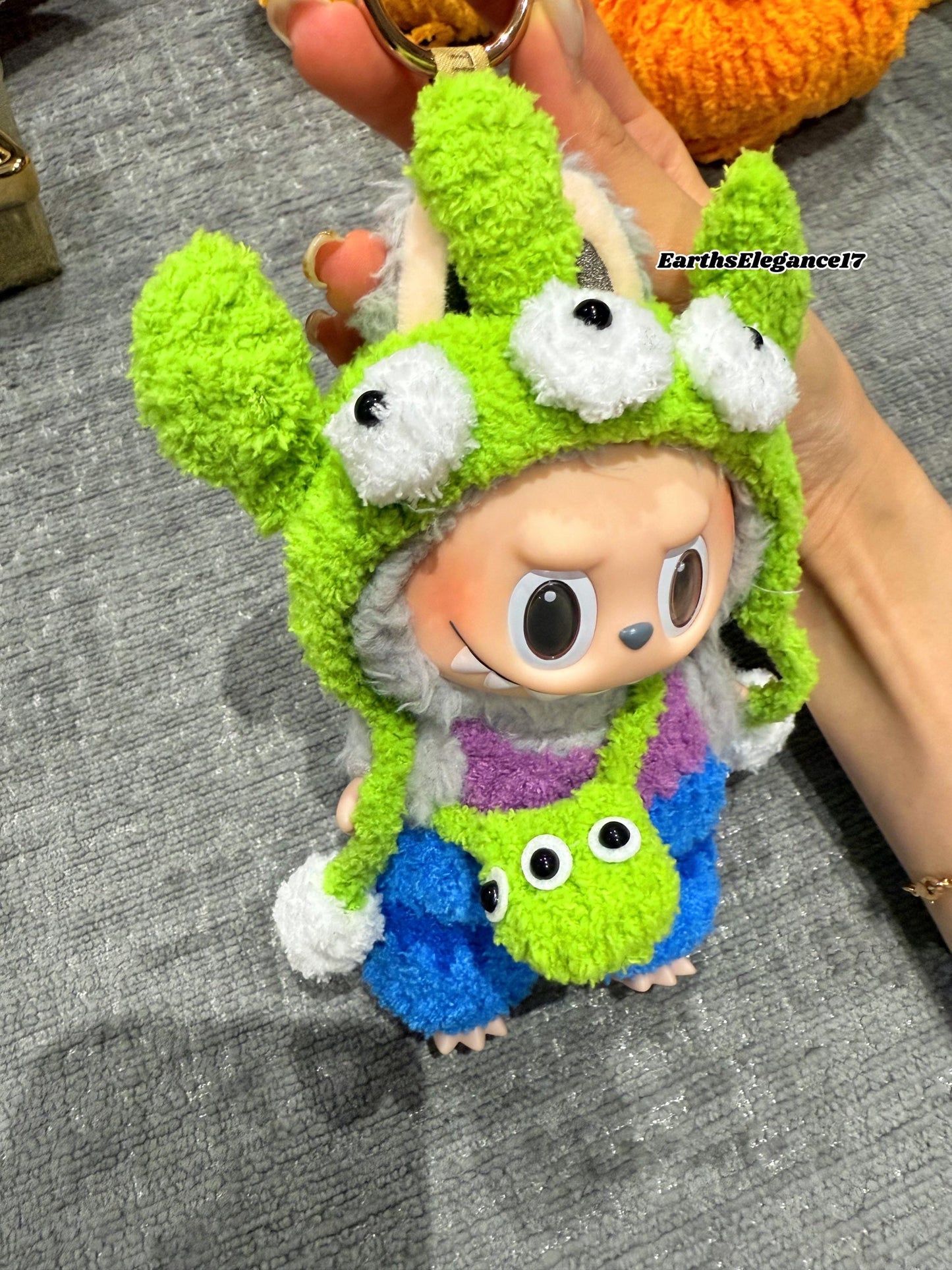 Handmade Crochet 'Monster's University - Mike Wazowski' Outfit for Macaron Labubu | Crochet Labubu Bag Charm | Kawaii Gift For Labubu Lovers
