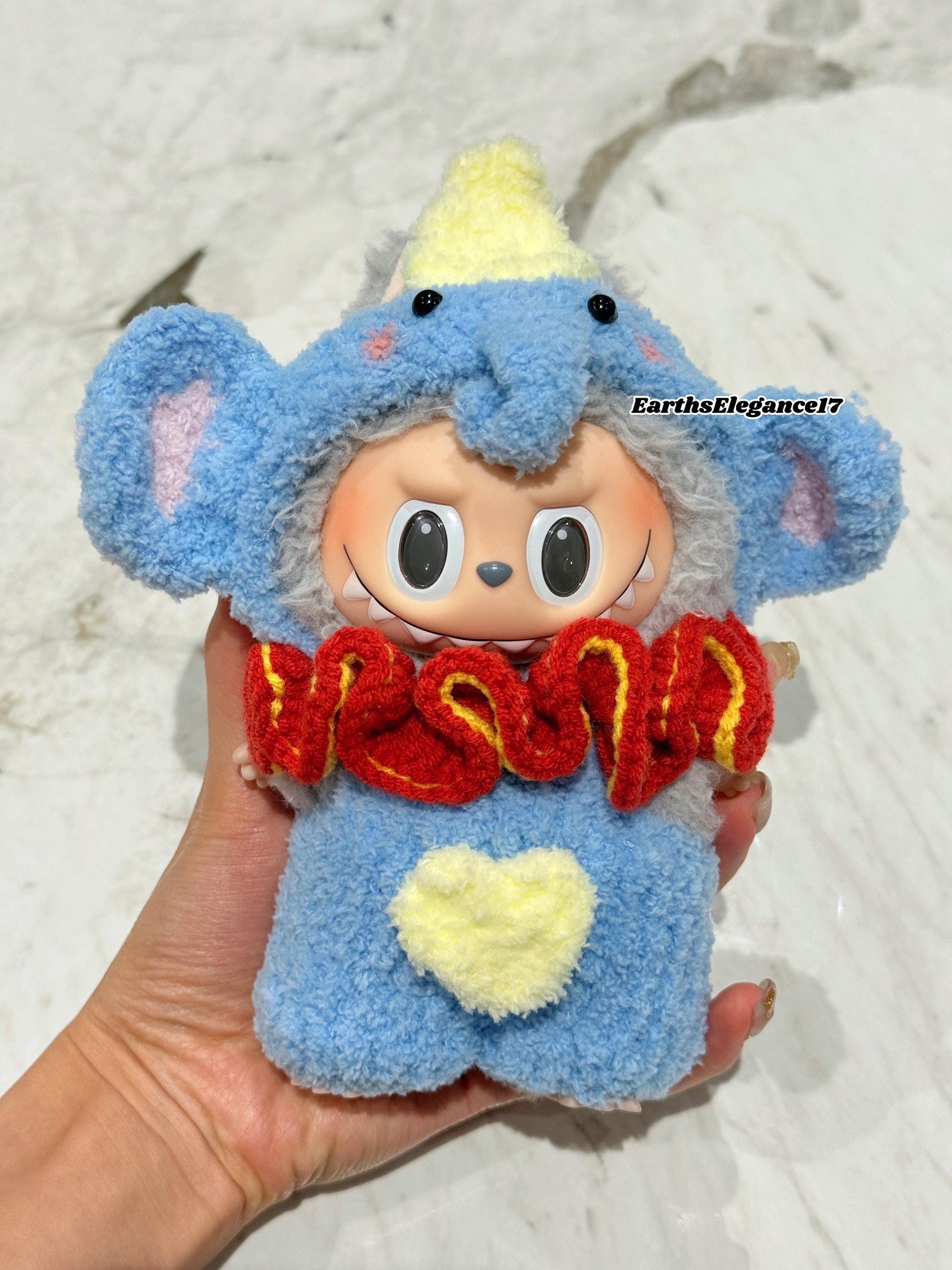 Handmade Crochet 'Dumbo' Outfit for Macaron Labubu | Crochet Macaron Labubu Clothes Bag Charm | Kawaii Gift For Labubu Lovers