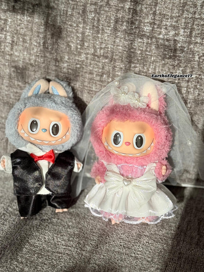 Handmade Labubu Wedding Clothes Set | Bride & Groom Labubu Outfits | 17cm Doll Clothes | Labubu Clothes | Macaron Labubu Wedding Dress Gifts