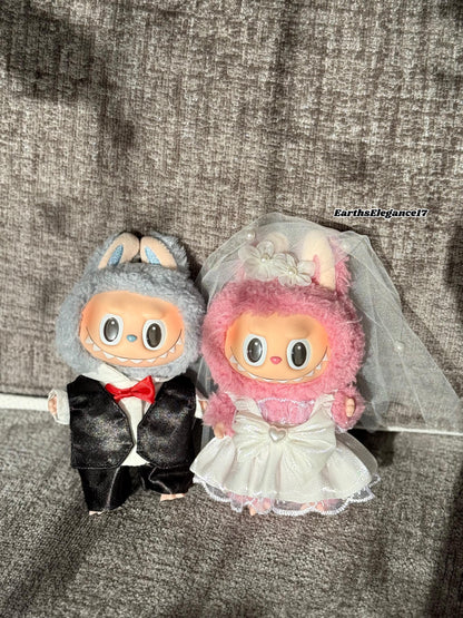 Handmade Labubu Wedding Clothes Set | Bride & Groom Labubu Outfits | 17cm Doll Clothes | Labubu Clothes | Macaron Labubu Wedding Dress Gifts