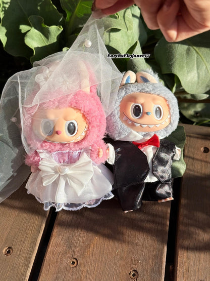 Handmade Labubu Wedding Clothes Set | Bride & Groom Labubu Outfits | 17cm Doll Clothes | Labubu Clothes | Macaron Labubu Wedding Dress Gifts