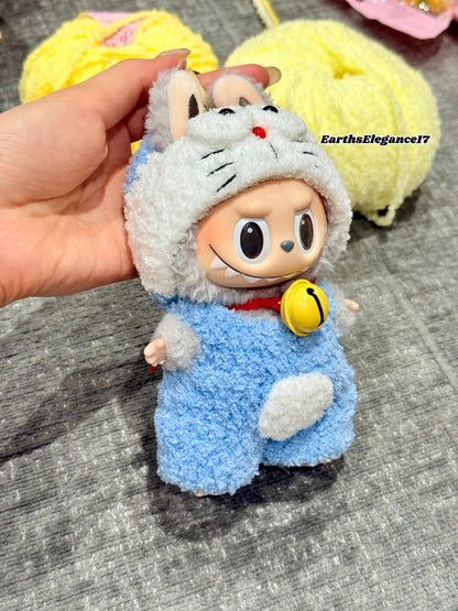 Handmade Crochet Doraemon Outfit for Macaron Labubu|Crochet Macaron Labubu Clothes Bag Charm|Kawaii Gift For Labubu Lovers|17cm Doll Clothes