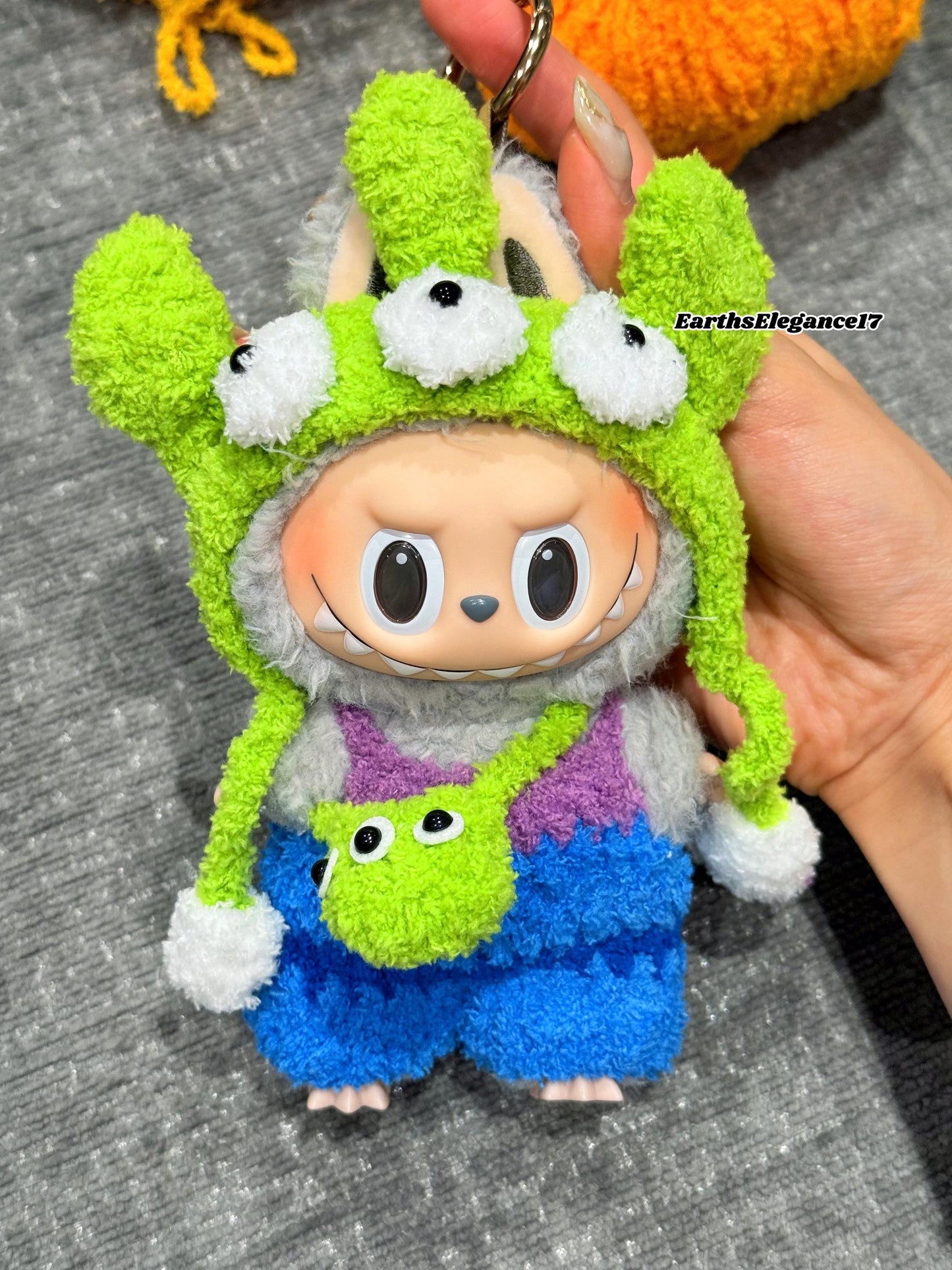 Handmade Crochet 'Monster's University - Mike Wazowski' Outfit for Macaron Labubu | Crochet Labubu Bag Charm | Kawaii Gift For Labubu Lovers