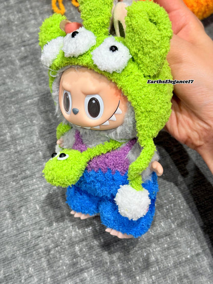 Handmade Crochet 'Monster's University - Mike Wazowski' Outfit for Macaron Labubu | Crochet Labubu Bag Charm | Kawaii Gift For Labubu Lovers