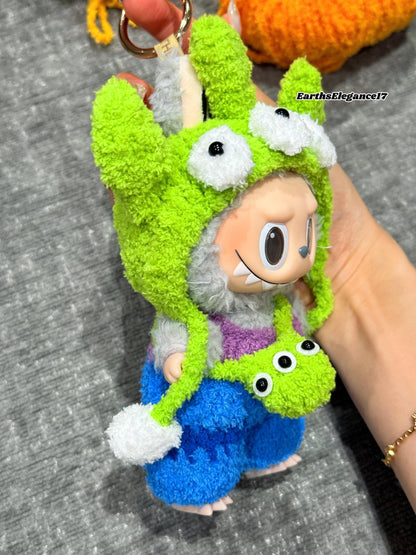 Handmade Crochet 'Monster's University - Mike Wazowski' Outfit for Macaron Labubu | Crochet Labubu Bag Charm | Kawaii Gift For Labubu Lovers
