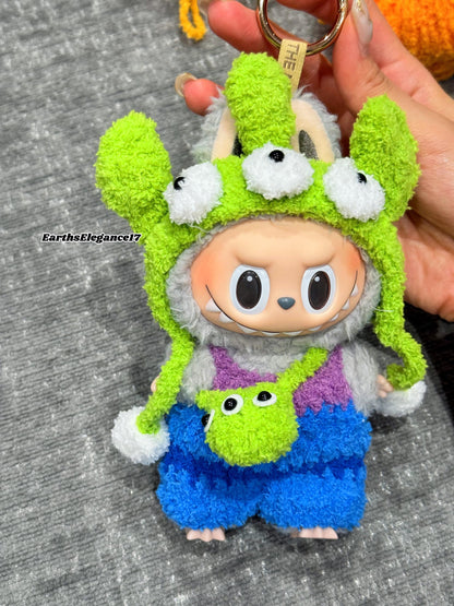 Handmade Crochet 'Monster's University - Mike Wazowski' Outfit for Macaron Labubu | Crochet Labubu Bag Charm | Kawaii Gift For Labubu Lovers