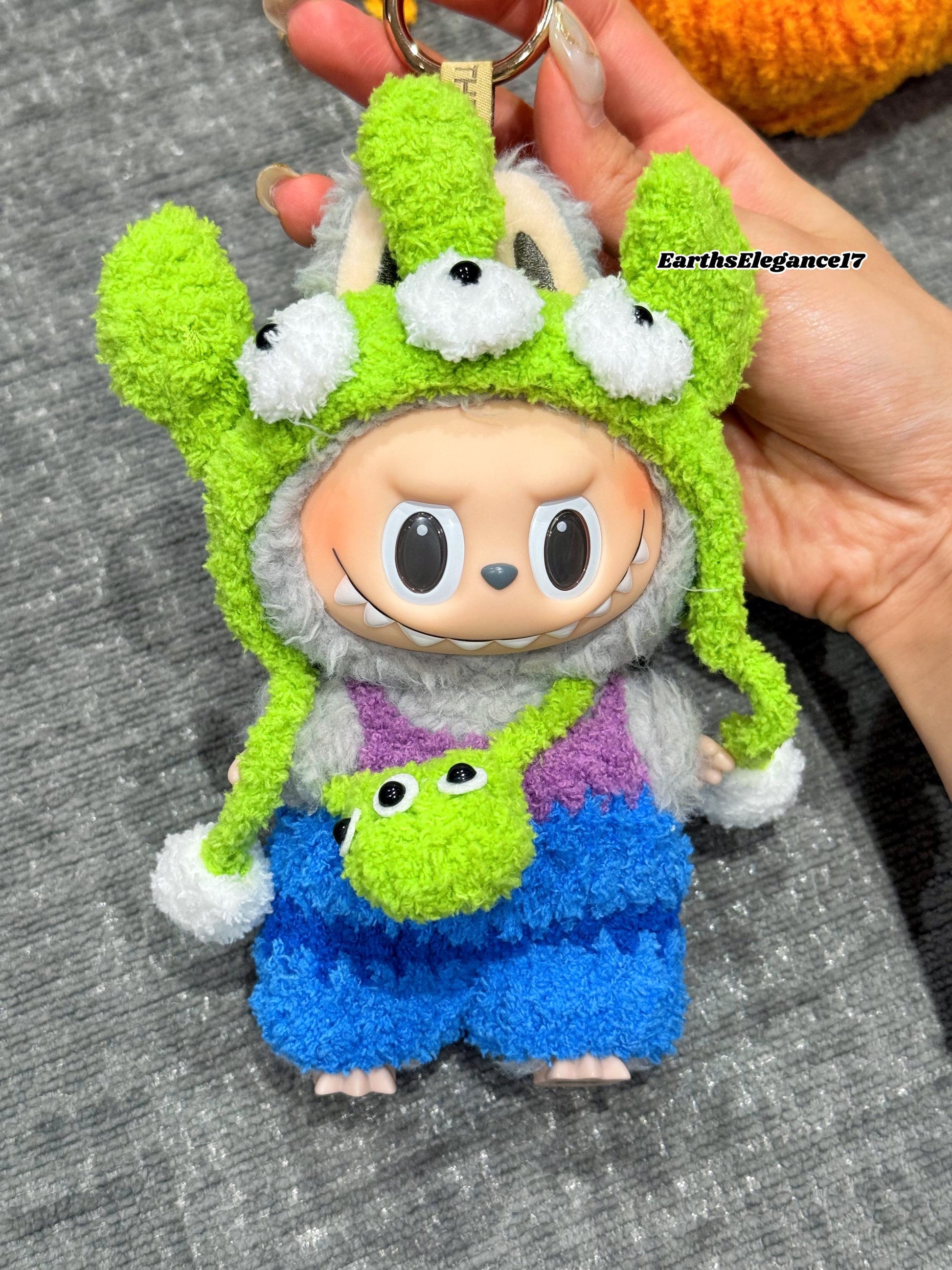 Handmade Crochet 'Monster's University - Mike Wazowski' Outfit for Macaron Labubu | Crochet Labubu Bag Charm | Kawaii Gift For Labubu Lovers