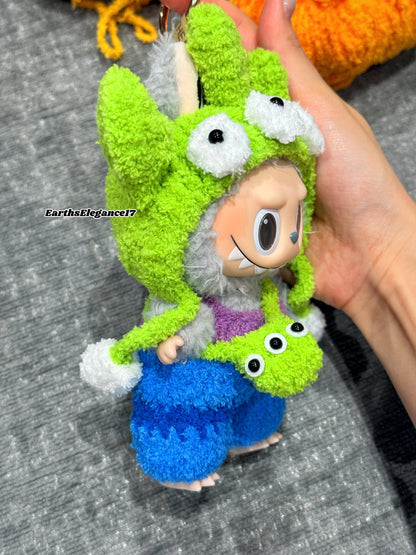 Handmade Crochet 'Monster's University - Mike Wazowski' Outfit for Macaron Labubu | Crochet Labubu Bag Charm | Kawaii Gift For Labubu Lovers