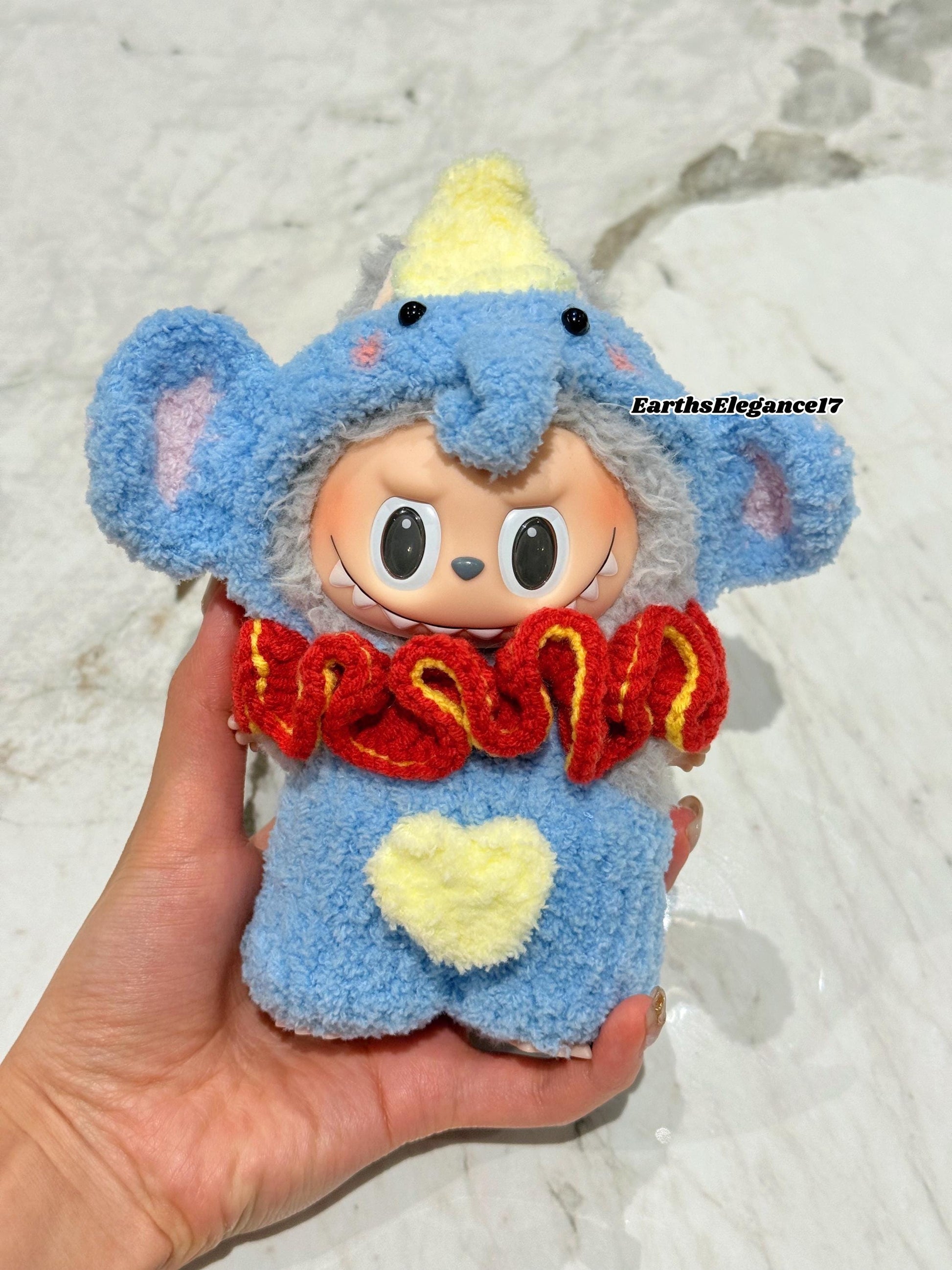 Handmade Crochet 'Dumbo' Outfit for Macaron Labubu | Crochet Macaron Labubu Clothes Bag Charm | Kawaii Gift For Labubu Lovers