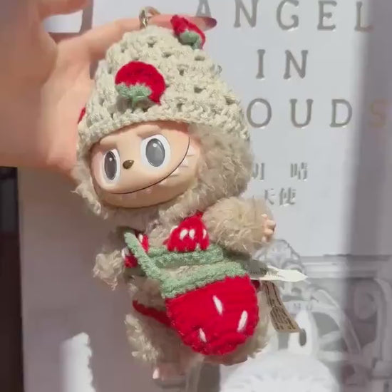 Handmade Strawberry Bikini Set for Labubu | Cute Strawberry Bag & Beanie | Adorable Crochet Labubu Outfit for Collectors