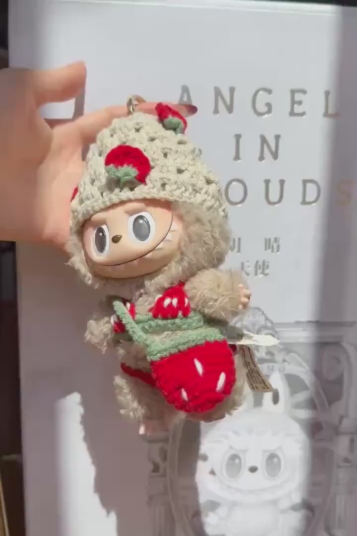 Handmade Strawberry Bikini Set for Labubu | Cute Strawberry Bag & Beanie | Adorable Crochet Labubu Outfit for Collectors