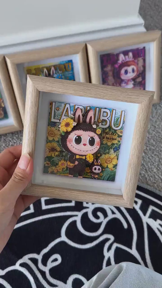 Handmade Labubu Sunflower Shadow Box Art | Handmade Inspired Paper-Cut Frame | Cute Spring-Themed Decoration| Labubu Wall Decoration
