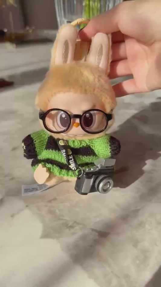 Handmade Labubu Outfit – Cozy Knit Sweater, Glasses & Mini Camera– Cute Labubu Accessory Gift for Collectors| Labubu Sweater Gift OOTD