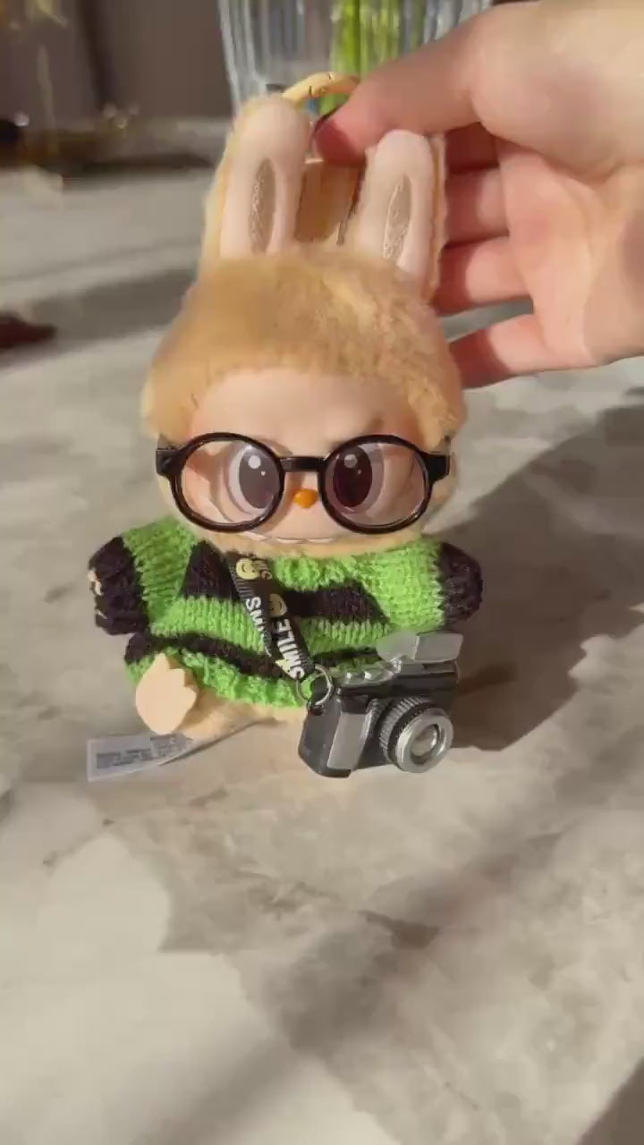 Handmade Labubu Outfit – Cozy Knit Sweater, Glasses & Mini Camera– Cute Labubu Accessory Gift for Collectors| Labubu Sweater Gift OOTD