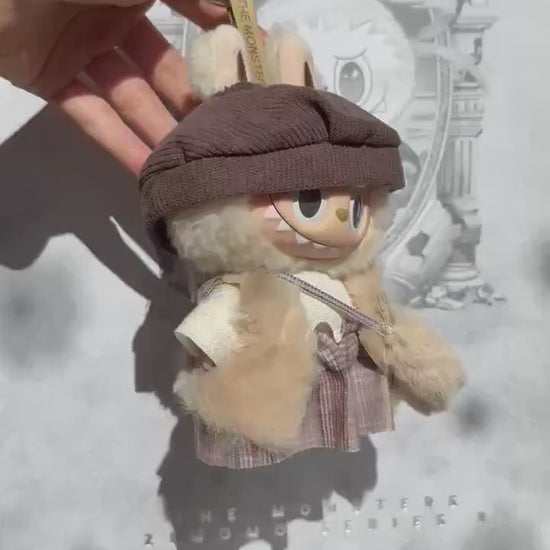 Handmade Chic Labubu Couture 5-Piece Faux Fur & Checkered Outfit for Have A Seat Macaron Labubu Dolls| Labubu Lady Dresses|Labubu Outfits