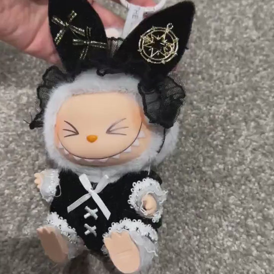 Handmade Labubu Black Lace Maid Outfit | Fits Macaron Series & Have A Seat Series | Doll Clothes 2-Piece Set