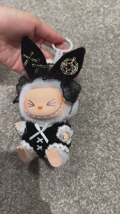 Handmade Labubu Black Lace Maid Outfit | Fits Macaron Series & Have A Seat Series | Doll Clothes 2-Piece Set