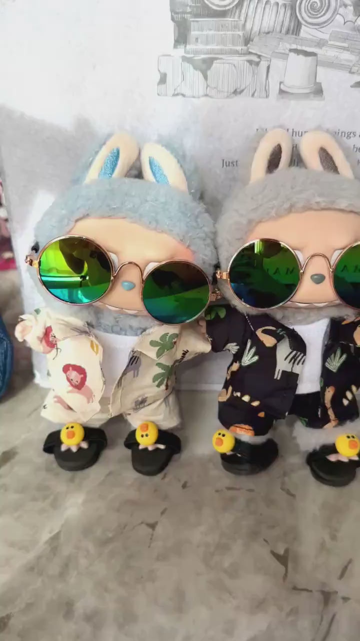 Handmade Labubu Beach Outfits | 3 Labubu Beach Bros| Tropical Summer Doll Clothes Set with Duck Slides & Accessories | 3 Pattern Options