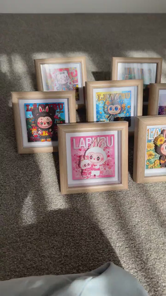 Handmade Cute Hirono with Cats 3D Shadow Box | Handmade Framed Art | Pond & Sunflowers Scene | Perfect Gift