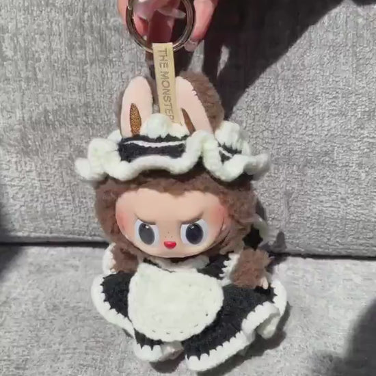 Handmade Crochet Maid Doll Outfit for Macaron Labubu | Crochet Macaron Labubu Clothes| Kawaii Gift For Labubu Lovers|Maid Cafe Labubu Outfit