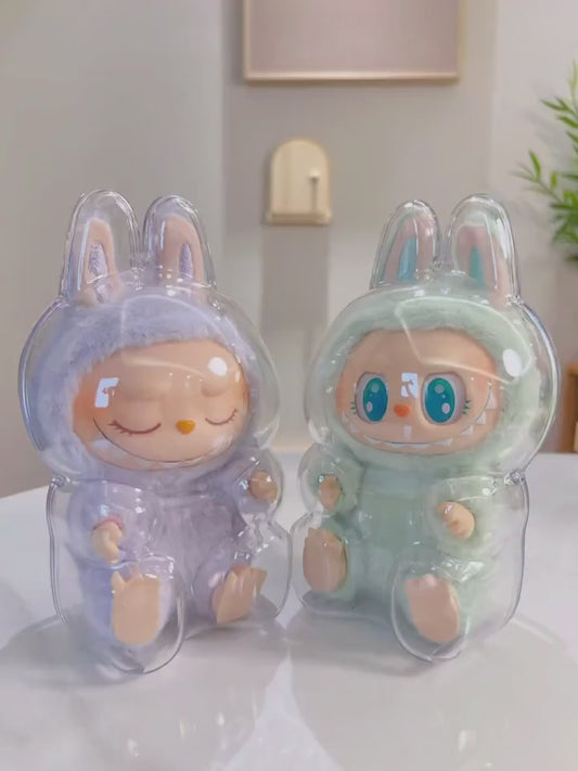 Custom Acrylic Protective Case for Labubu Keychains Handmade Bag Charm Case for Macaron& Sitting Labubus Clear Display with Chain Attachment