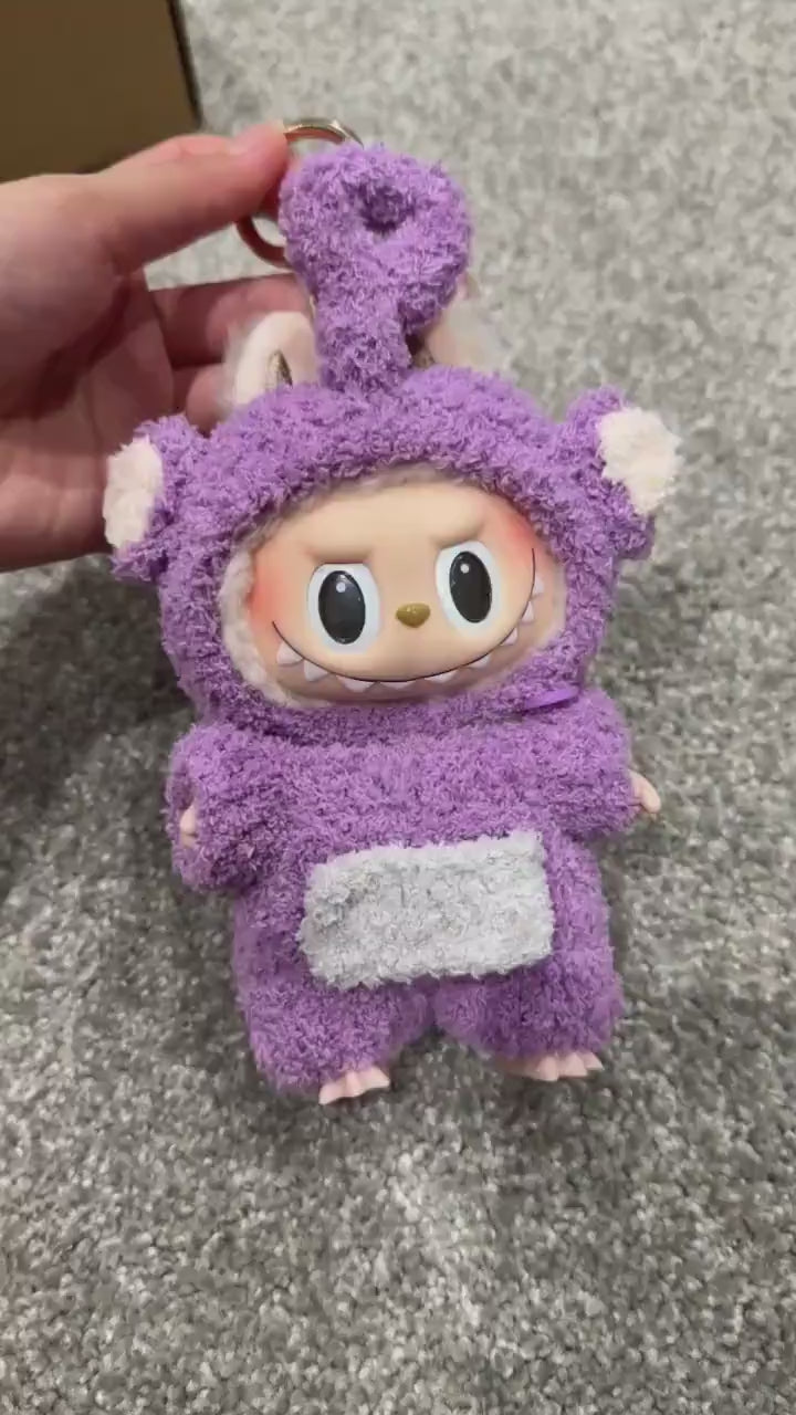 Handmade Crochet Teletubbies Outfit for Macaron Labubu | Crochet Macaron Labubu Clothes Bag Charm | Kawaii Gift For Labubu Lovers| 17cm doll